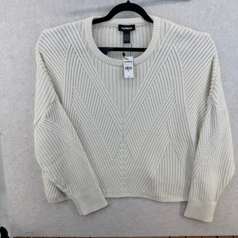 Express Cream Ribbed Crop Chevron Pattern Long Sleeve Sweater Women XL - Picture 4 of 7